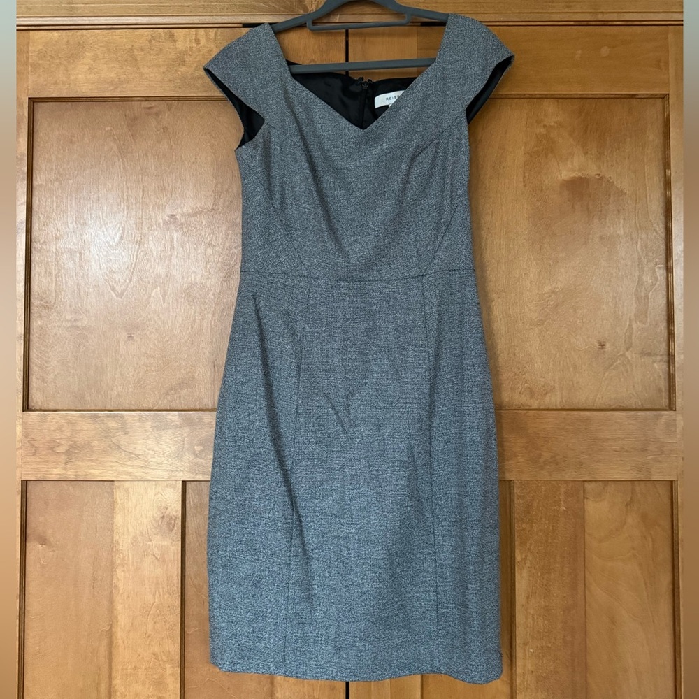Reiss Gray Cap-Sleeve Midi Sheath Dress